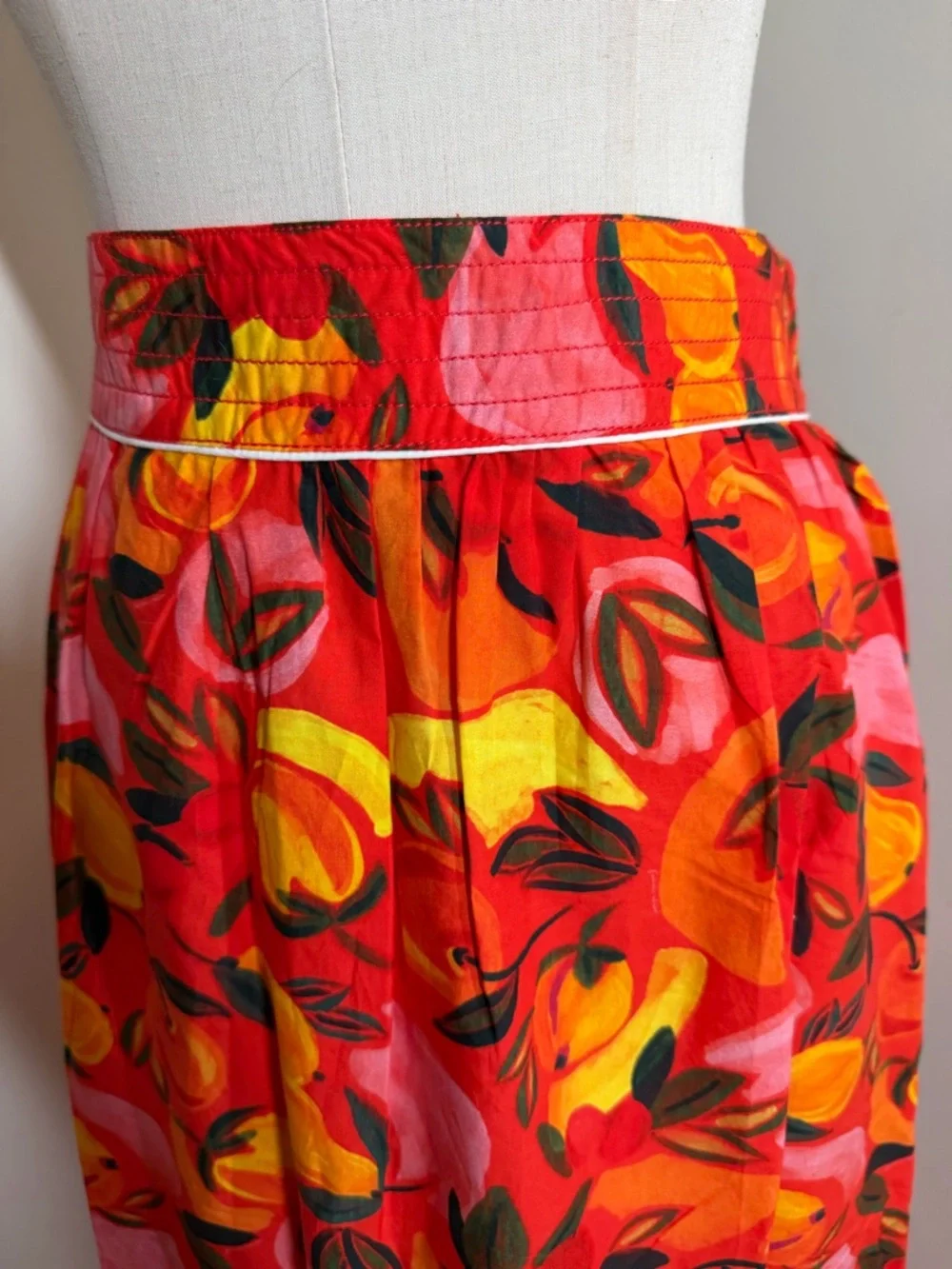 NEW Farm Rio Anthropologie Fruit Print -SZ L- Tiered-Flare Midi Skirt Orange Red